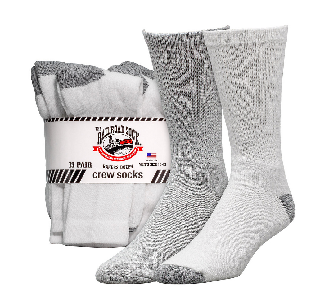 Railroad Sock Company Mens Standard Crew Socks Bakers Dozen 13 Pack Grey