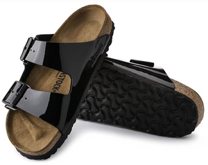 Birkenstock Arizona 2 Strap Sandal Black Patent Birko Flor