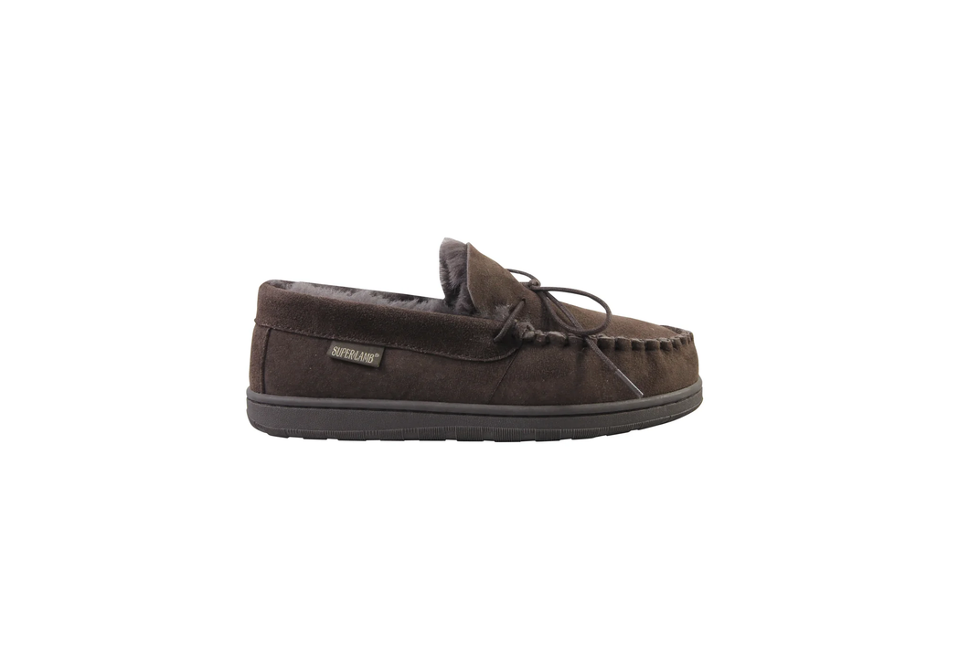 Superlamb Mens Moccasin Deluxe Sheepskin Slipper Chocolate